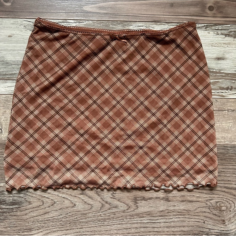 H&M brown plaid mini skirt
